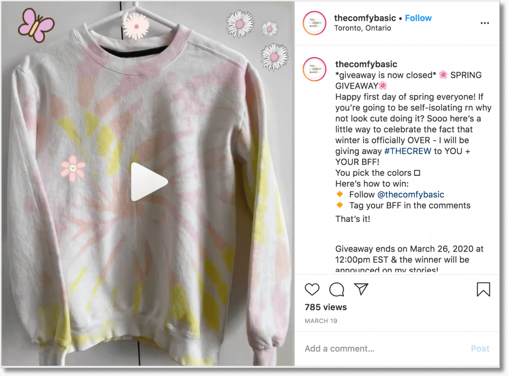 Marketing in quarantine. Instagram giveaway example
