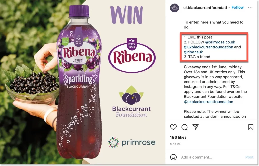 instagram giveaway in collaboration of three brands