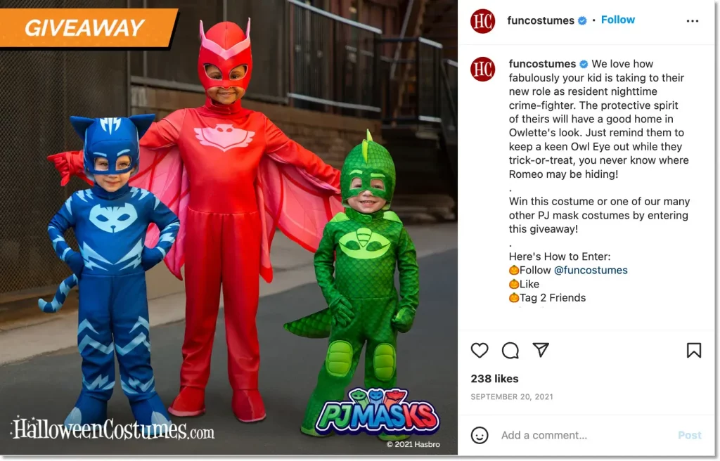 halloween instagram giveaway idea for costume giveaways from an online shop. 