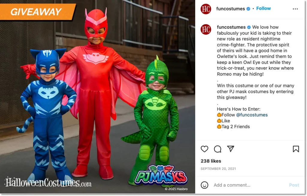 halloween instagram giveaway idea for costume giveaways from an online shop.