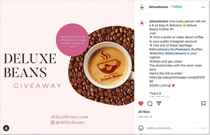 Instagram photo contest from Deluxe Beans