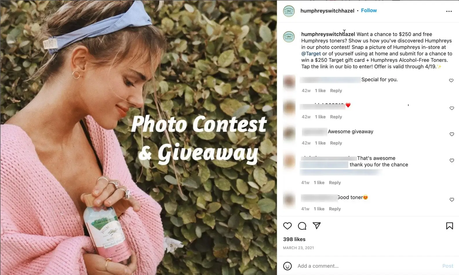 Online photo contest on Instagram organized by Humphreys