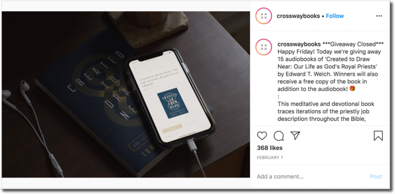Book giveaway on Instagram organized by Crossway Books