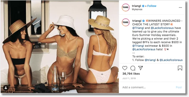 summer giveaway on instagram in collaboration of two brands