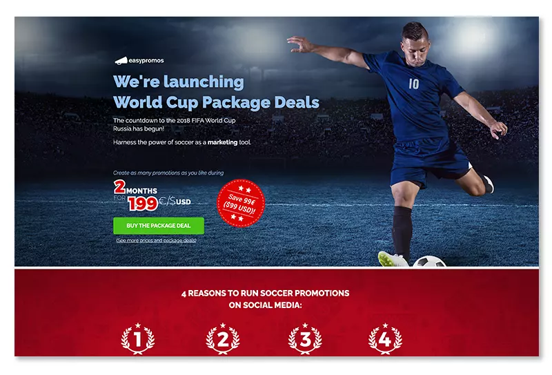 Tips for designing a perfect landing page. World Cup promotion