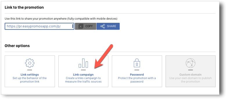Traffic source campaigns, screenshots of the Easypromos platform