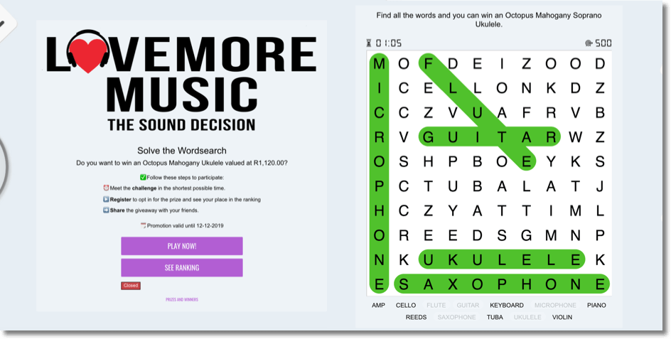 branded word search example lovemore music