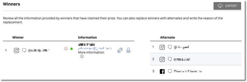 manage alternate winners