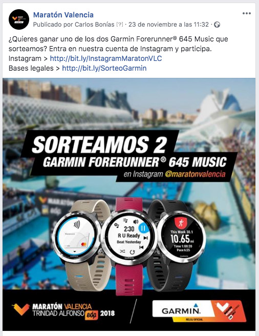 Marathon giveaway shared on facebook