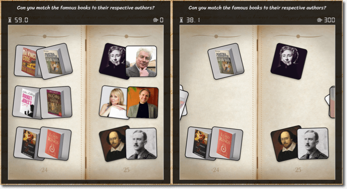 Example of a World Book Day promotion that can be created with Easypromos apps. Match it game