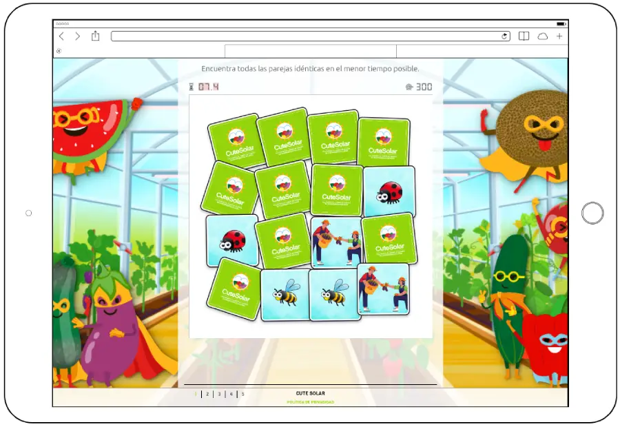 CuteSolar tablet view of a Memory game