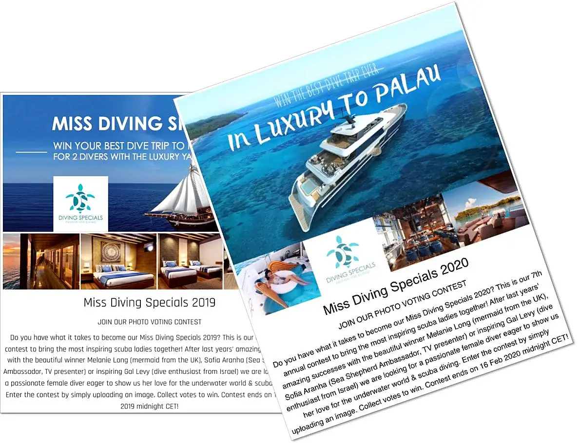 annual photo contest example from Miss Diving Specials