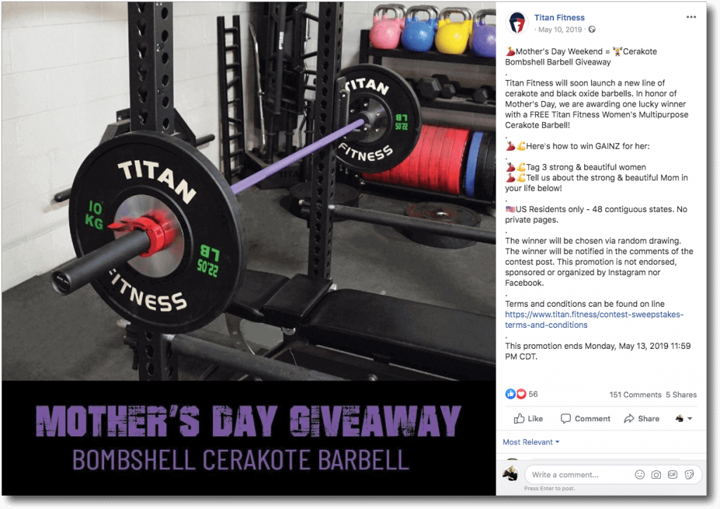 Example of Mother's day giveaways on Facebook