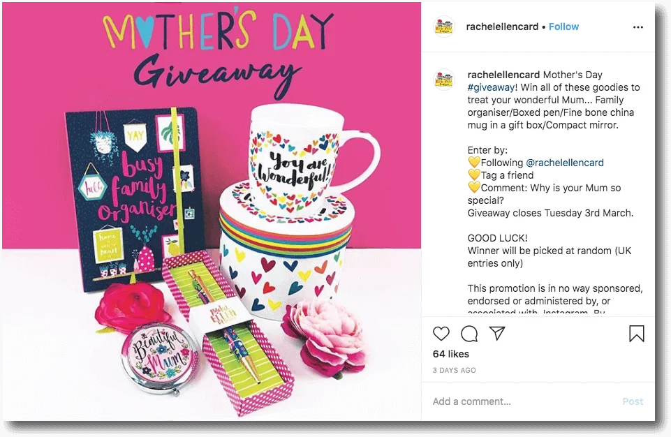 Example of Mother's day giveaways on Instagram