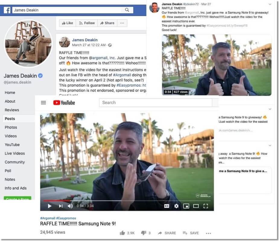 Product promotion example multi-network giveaway
