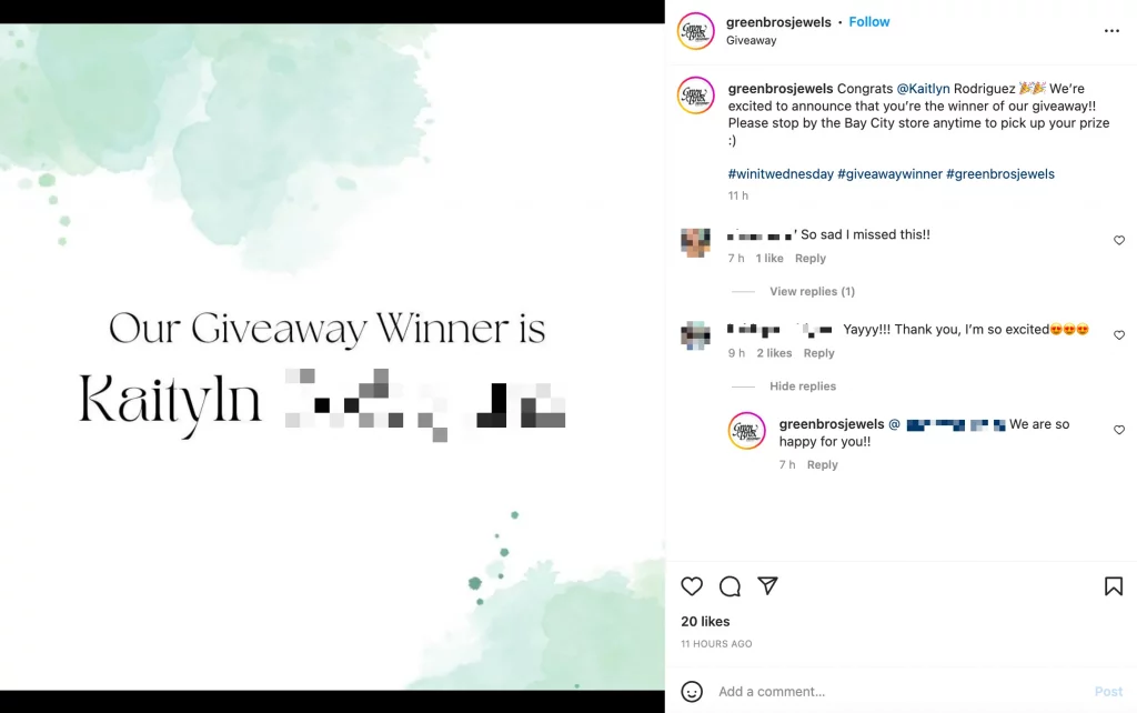 Announce the winners of your Instagram Giveaway with a new post