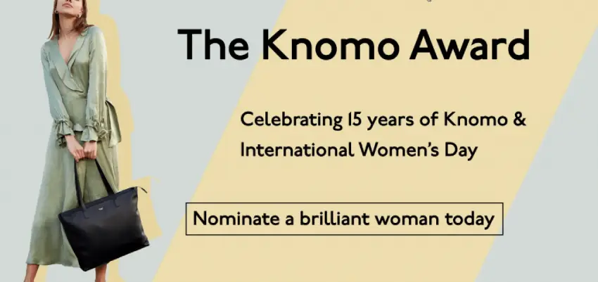 Banner announcing the Knomo Award, a prize to celebrate "brilliant women" by the fashion brand Knomo