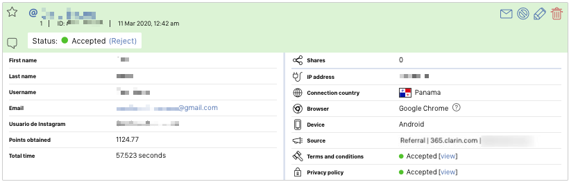 Participant details source of traffic Easypromos platform