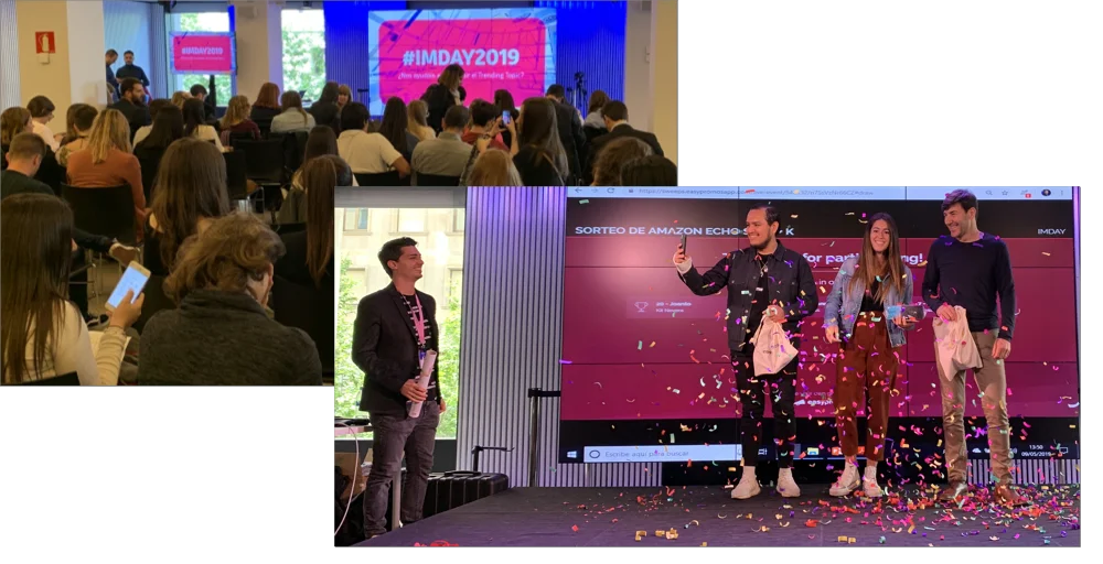 Event giveaway example showed in a big screen and participating using smartphones