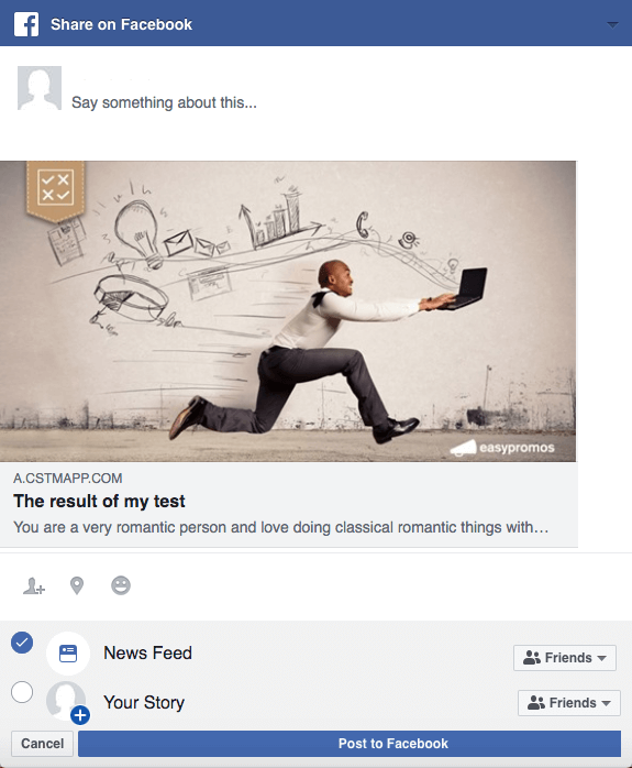 Image of Facebook post with personality test results