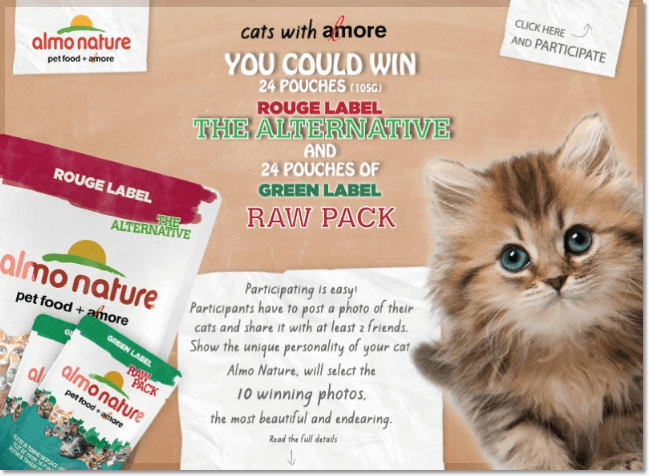 Banner announcing photo contest to win Almo Nature cat food