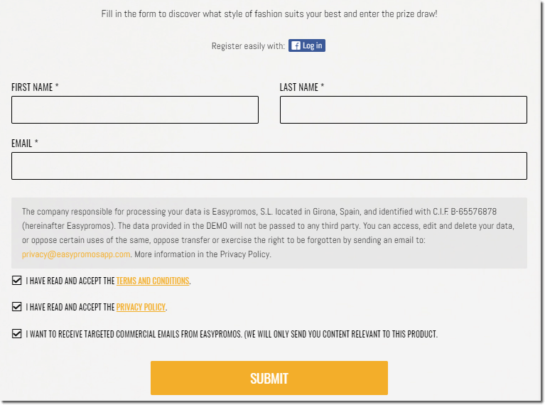 quizzes for social media, screenshot of a registration form
