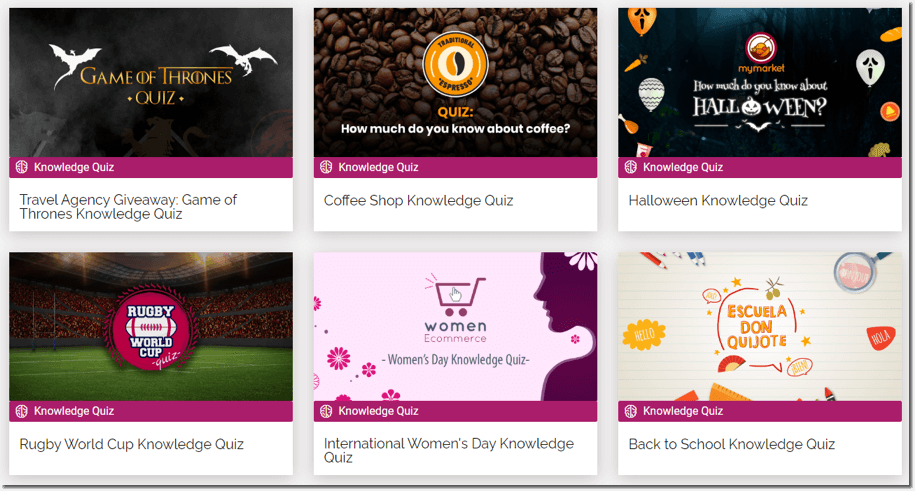 quizzes for social media, screenshot of knowledge quiz templates