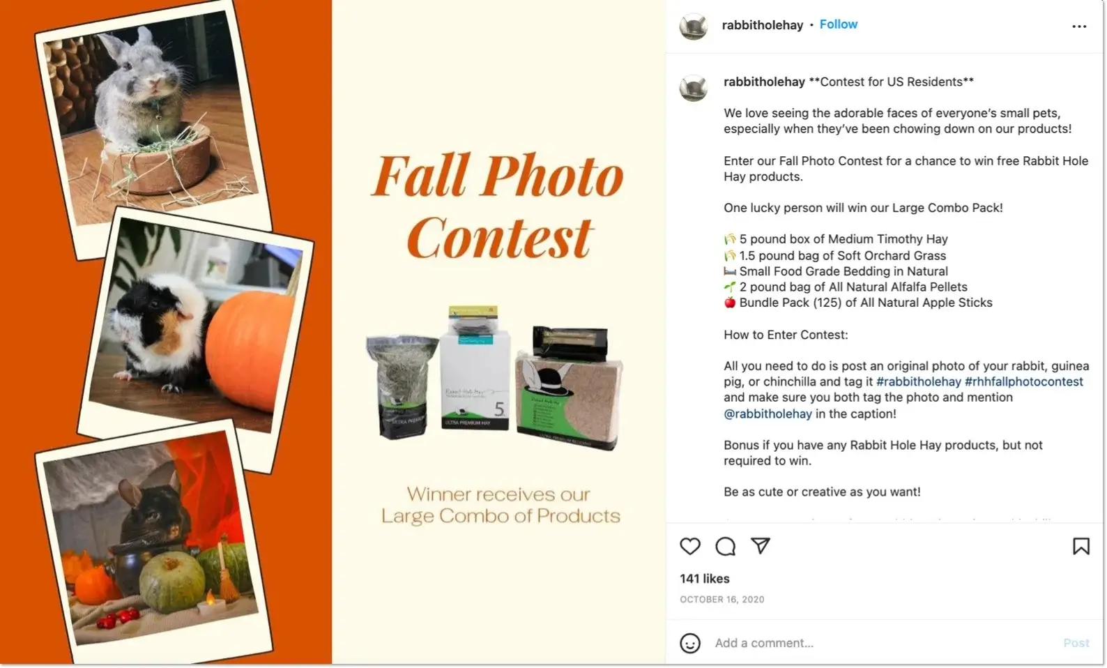 screenshot of a post announcing an instagram hashtag contest