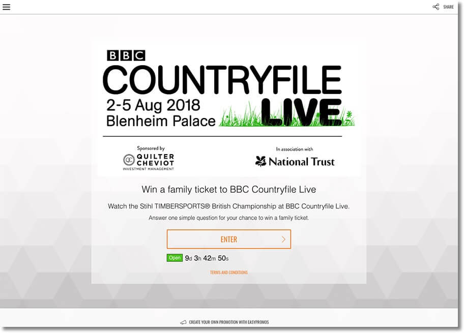 Entry form giveaway example