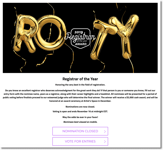 online awards registrar of the year