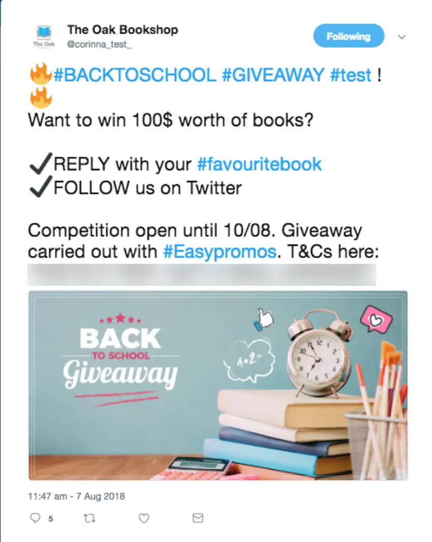 Reply follow Twitter giveaway back to school