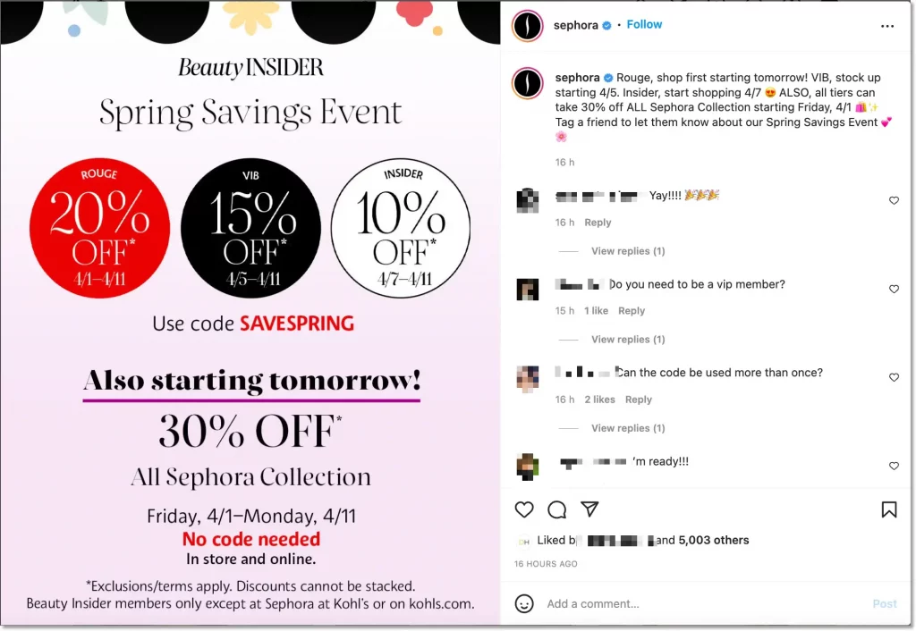 sephora sharing discount codes for exclusive members