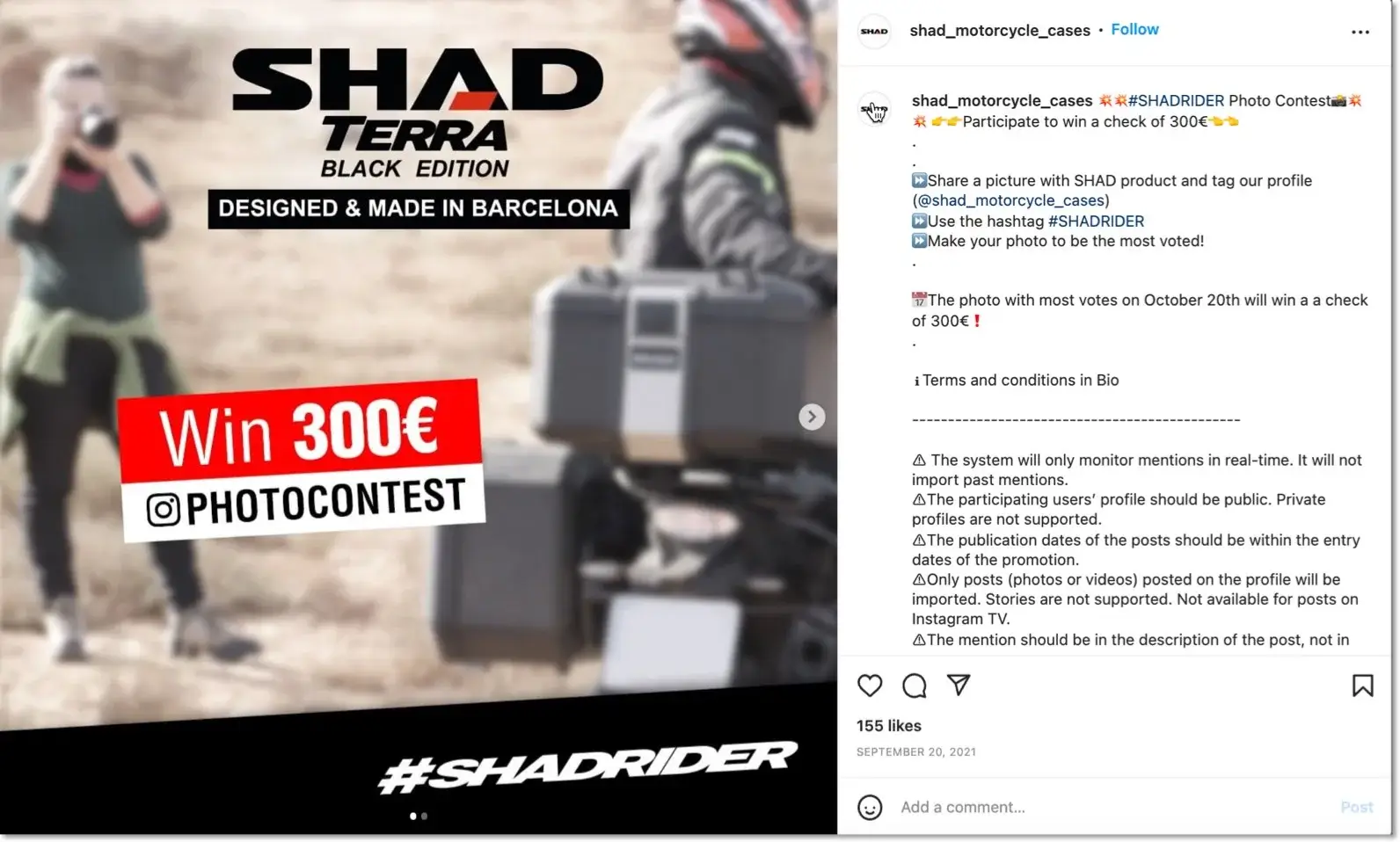example of an instagram hashtag contest organized by Shad to collect UGC