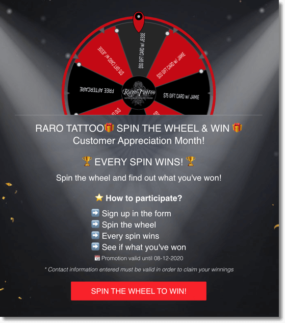 Raro Tattoo spin the wheel