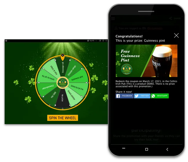 st. patrick's day prize wheel. example from easypromos
