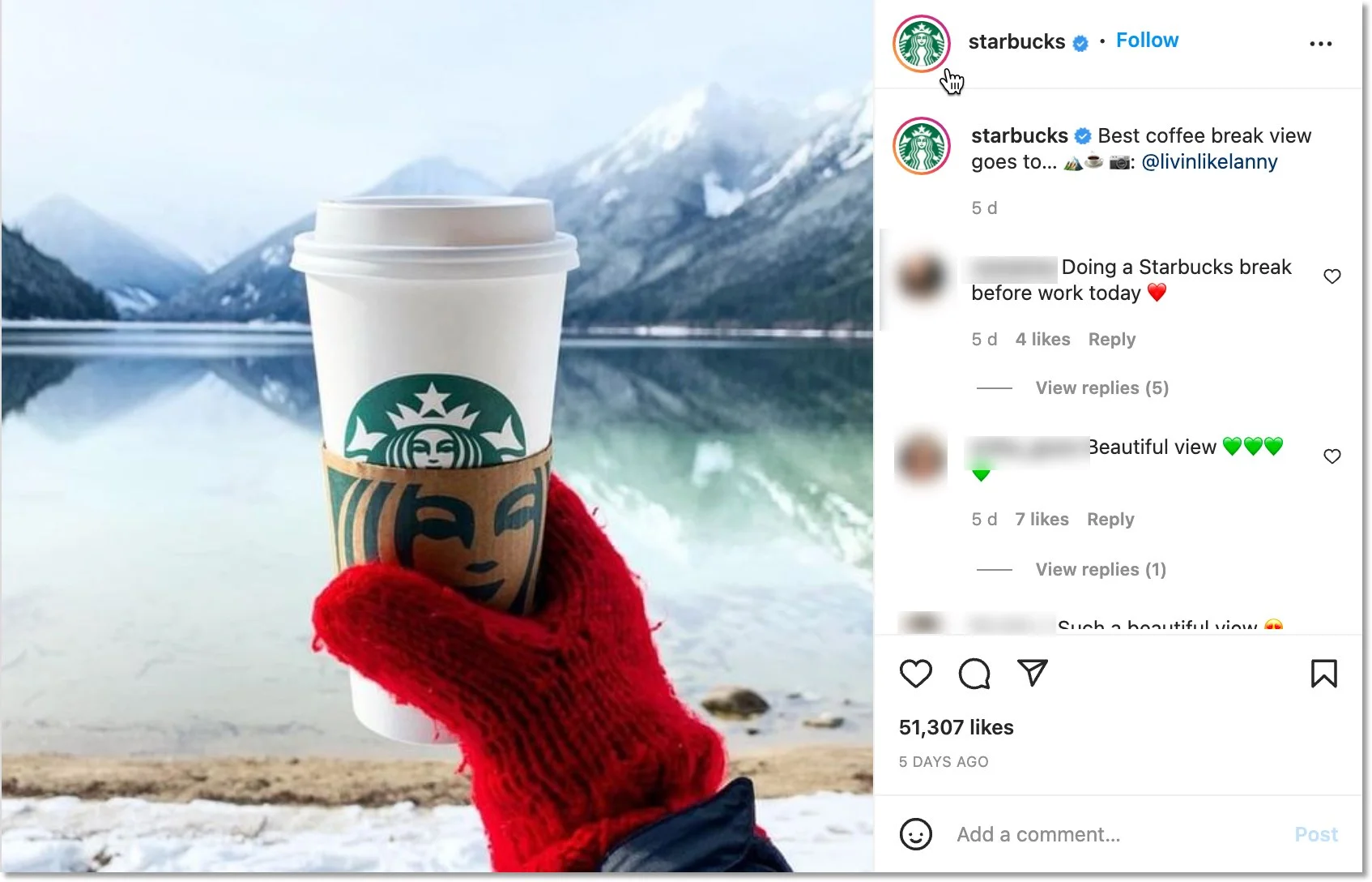 Example of user-generated content being reused by Starbucks