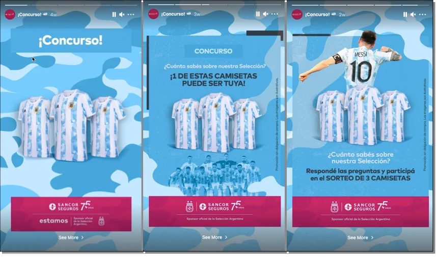 Screenshot showing different stories used by Sancor Seguros to promote their campaign