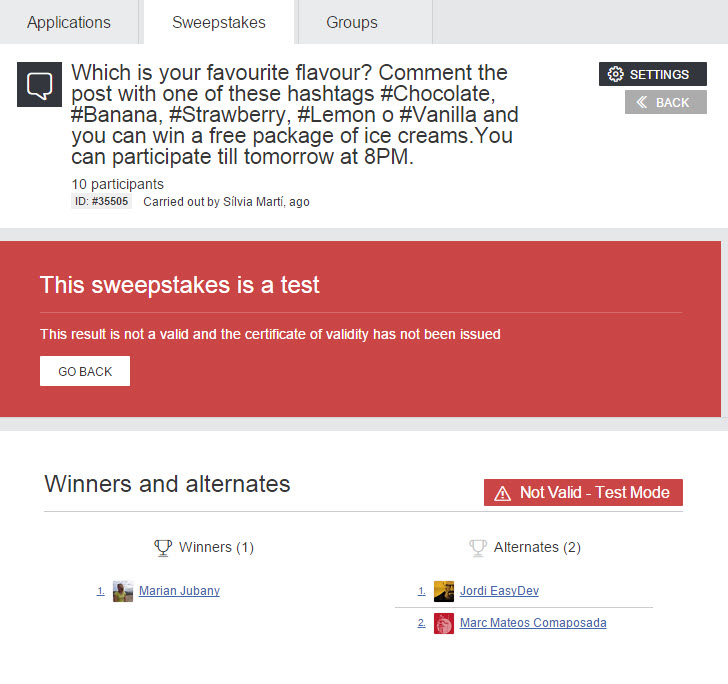 sweepstakes test