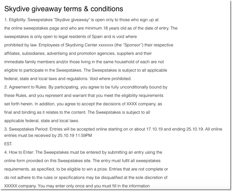 giveaway terms and conditions generator from easypromos