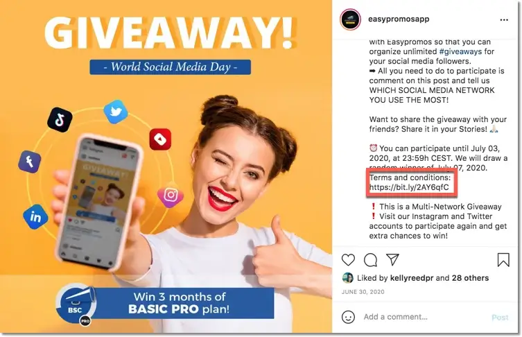 instagram giveaway with terms and conditions