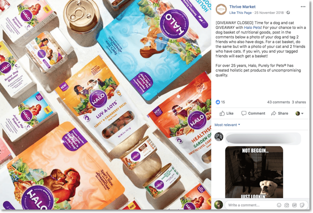 Screenshot of a Facebook post announcing a photo contest to win a hamper of cat treats