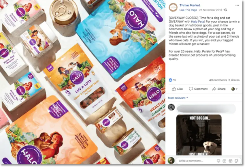 Screenshot of a Facebook post announcing a photo contest to win a hamper of cat treats