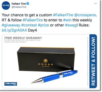 how to organize a twitter giveaway: a good example from Falken Tire