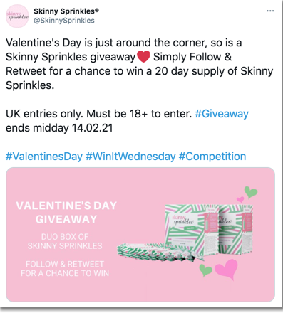 how to organize a twitter giveaway: a good example from Skinny Sprinkles