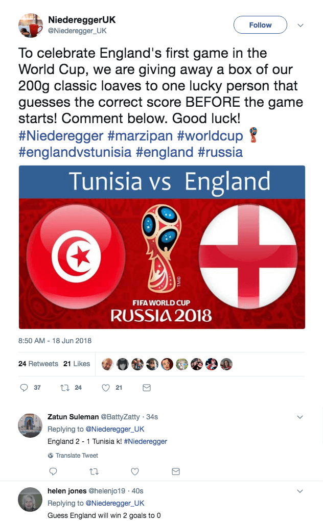Twitter giveaway with replies for World Cup