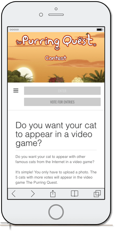 Screenshot of photo contest where the winning cats will appear in a video game