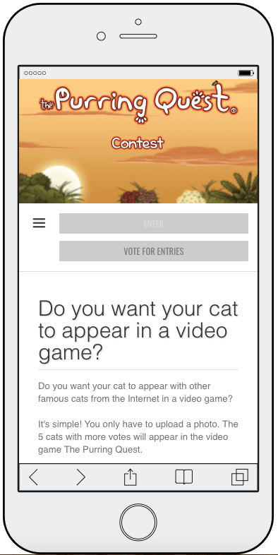 Screenshot of photo contest where the winning cats will appear in a video game