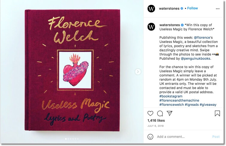 Waterstones book giveaway on Instagram
