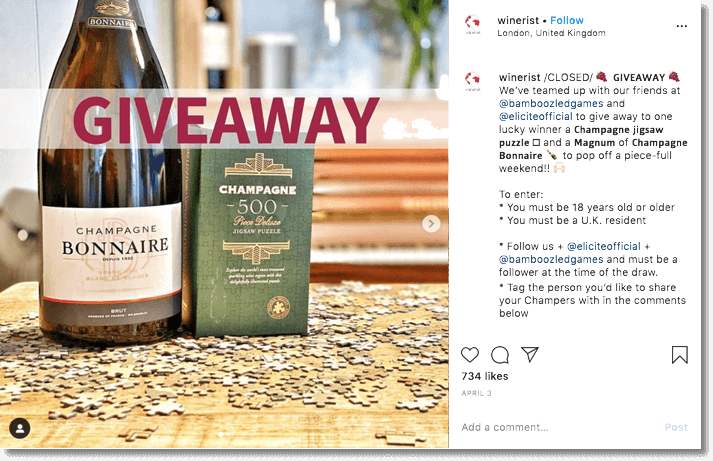 Social media in lockdown Instagram giveaway example