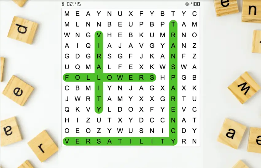 Image of the Wordsearch game as an example of gamification in digital marketing strategy